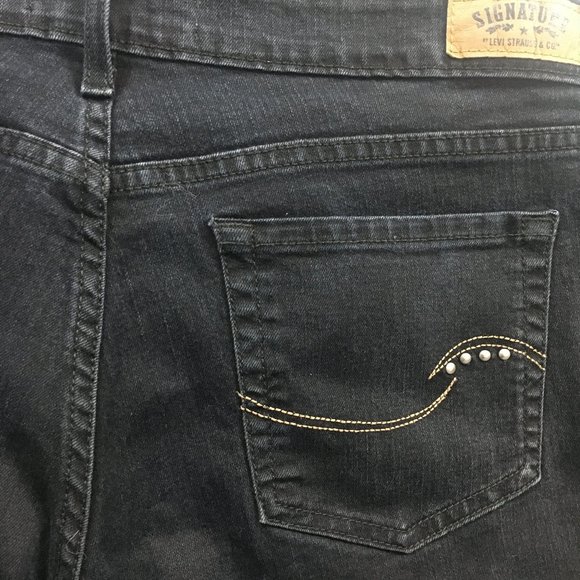 Levis Womens 10 Black Studded Embroidered Mid Rise Cotton Blend Skinny Jeans - Picture 11 of 11